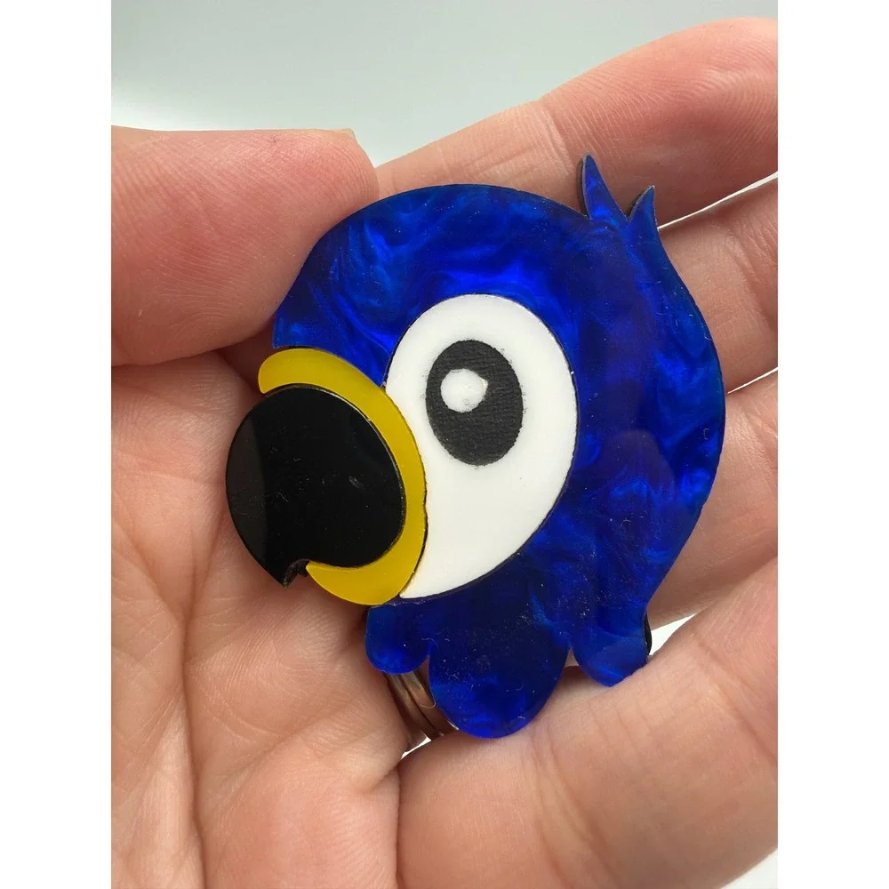 Blue Macaw Parrot Acrylic Brooch Tropical Bird Statement Pin Resin Jewelry